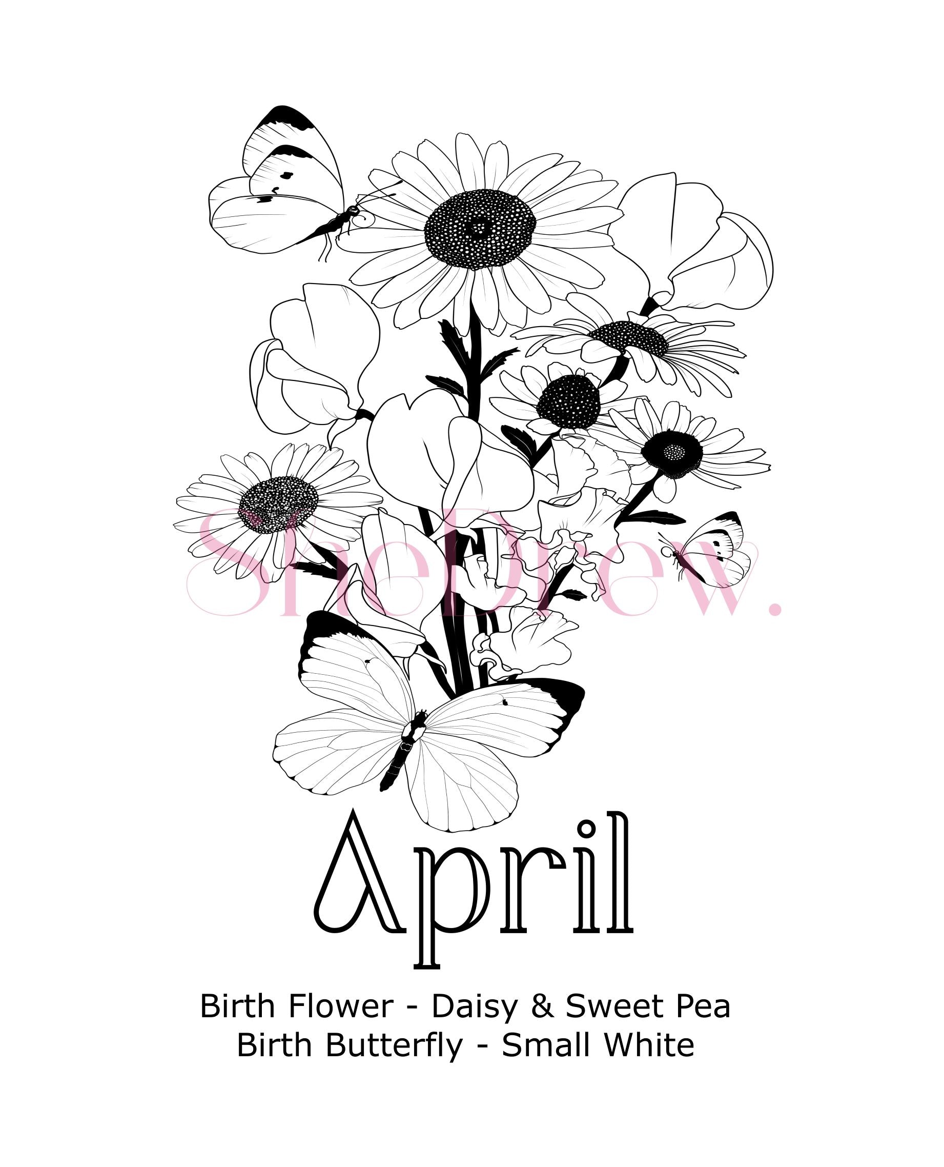 April Birth Month Flowers & Butterfly