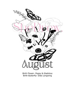 August Birth Month Flowers & Butterfly