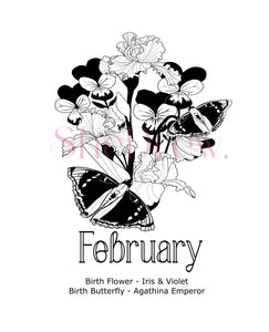 February Birth Month Flowers & Butterfly