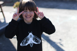 Lil Kids Black  Moth Crew Sweater Unisex