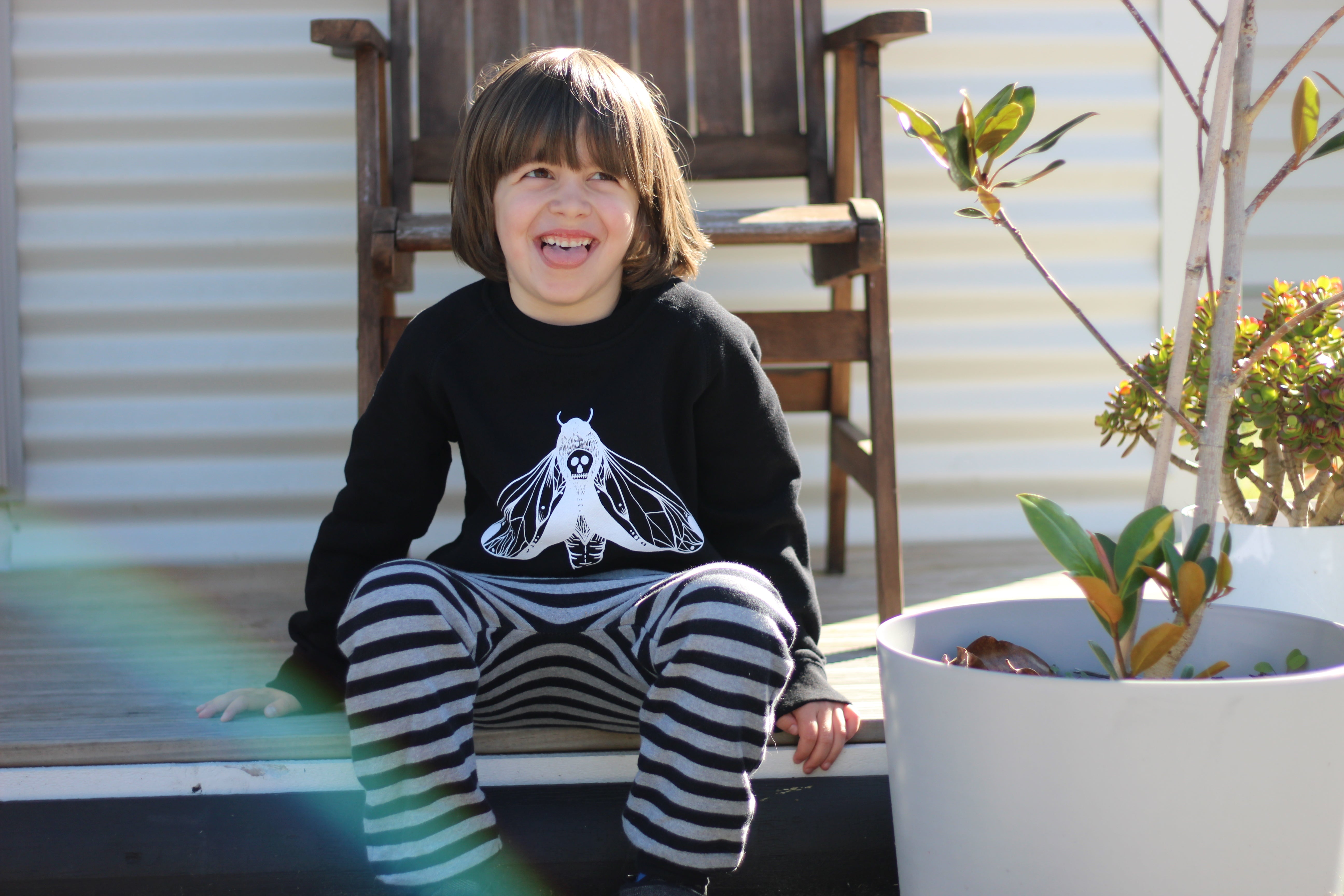 Lil Kids Black  Moth Crew Sweater Unisex
