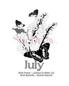 July Birth Month Flowers & Butterfly