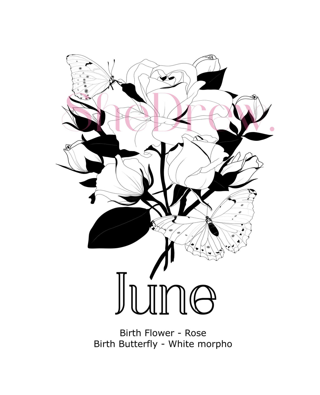 June Birth Month Flowers & Butterfly