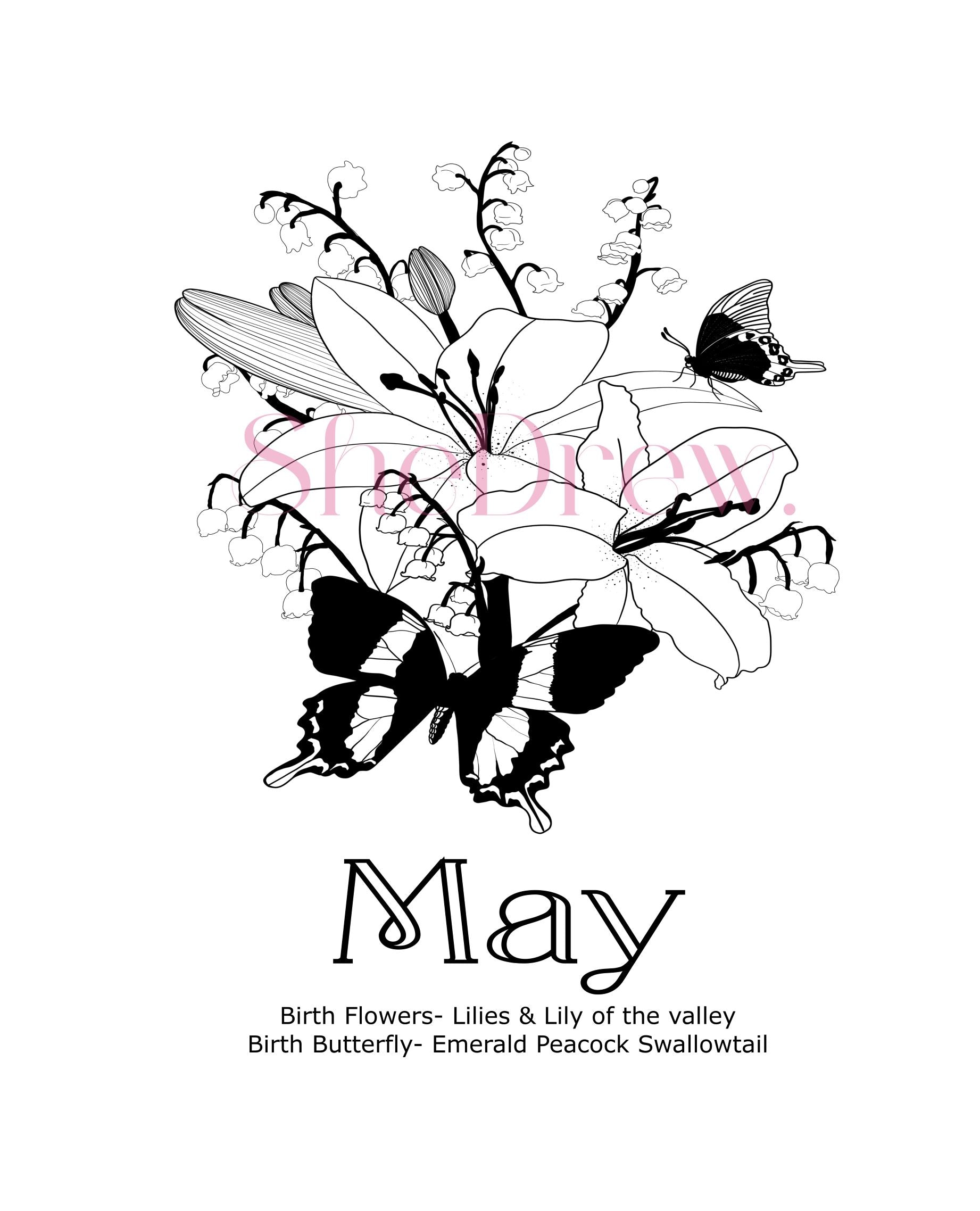 May Birth Month Flowers & Butterfly