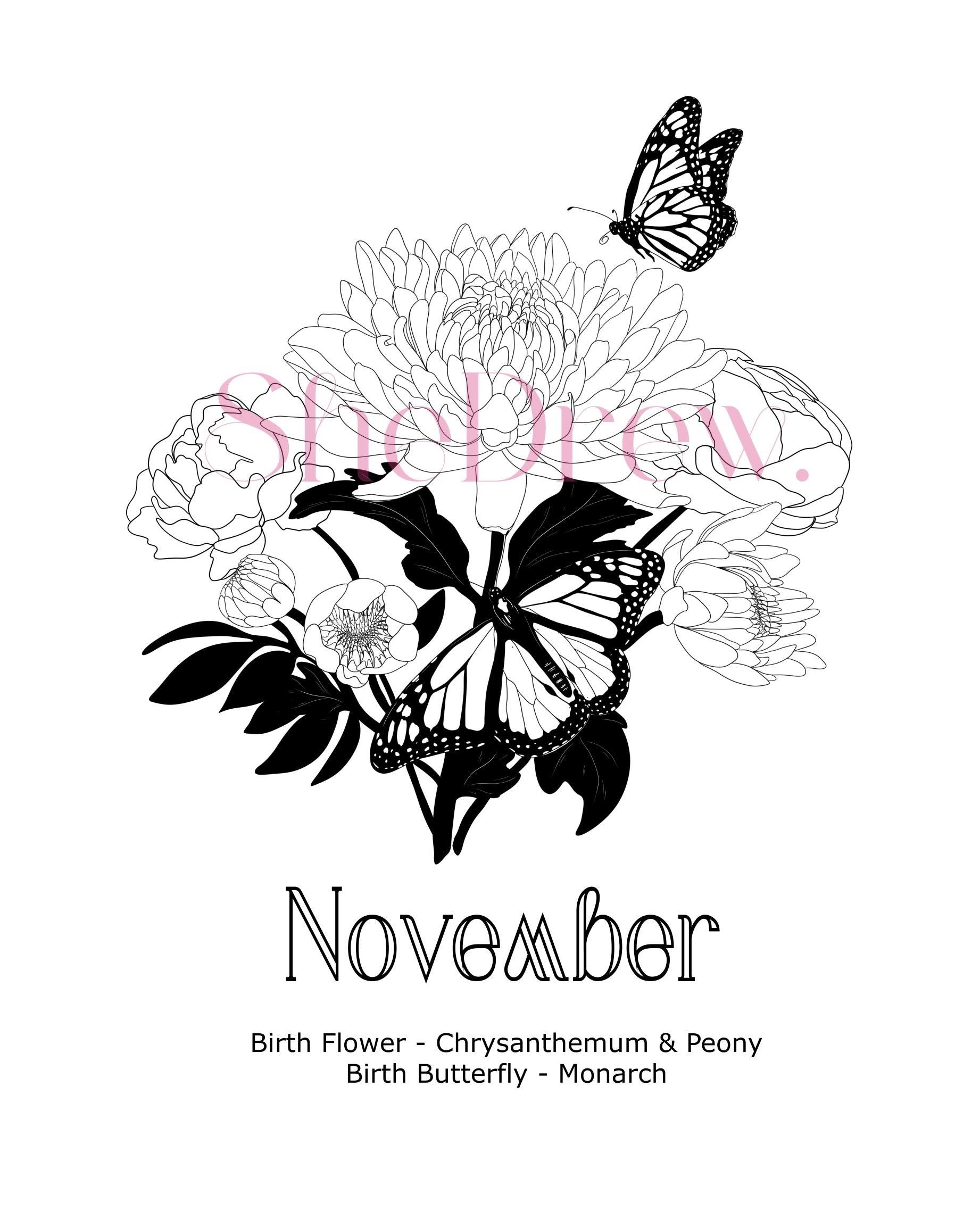 November Birth Month Flowers Butterfly SheDrew  november-birth-month-flowers-butterfly-shedrew