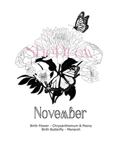 November Birth Month Flowers & Butterfly