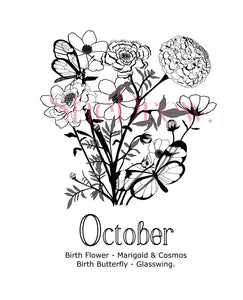 October Birth Month Flowers & Butterfly